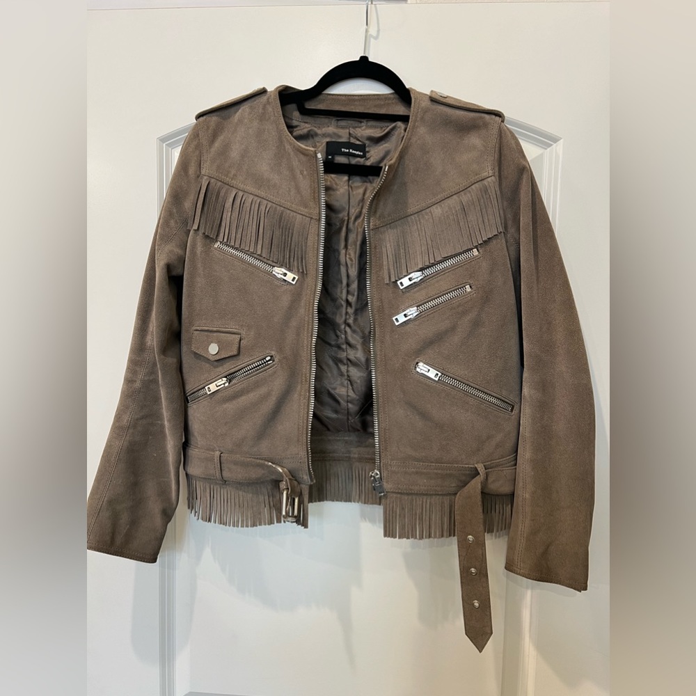 The Kooples Suede Fringe jacket in tan medium